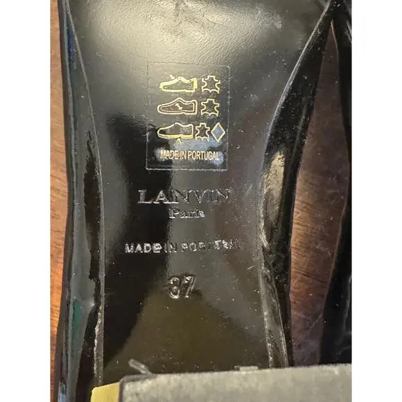 Lanvin cube-heel cap toe ballet pumps black patent leather women's size 37/ 7 - Picture 6 of 6